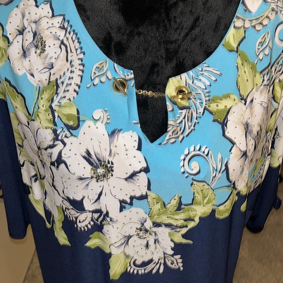 XL Pull Over Blue Multi- Color Printed Ankle Length Dress - Picture 6 of 7